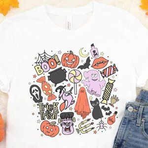 H0713 Halloween Teacher Spooky Trick Or Teach Fall School Ghost Pumpkin Skeleton
